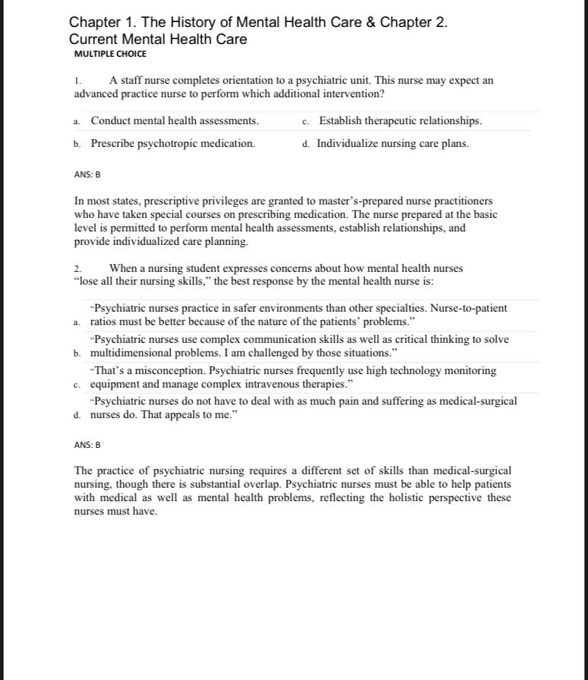 Foundations of Mental Health Care 8th Edition by Morrison-Valfre - Test Bank