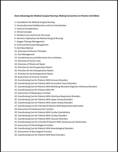 Davis Advantage for Medical-Surgical Nursing: Making Connections to Practice, 3rd Edition by Janice J. Hoffman and Nancy J. Sullivan - Test Bank